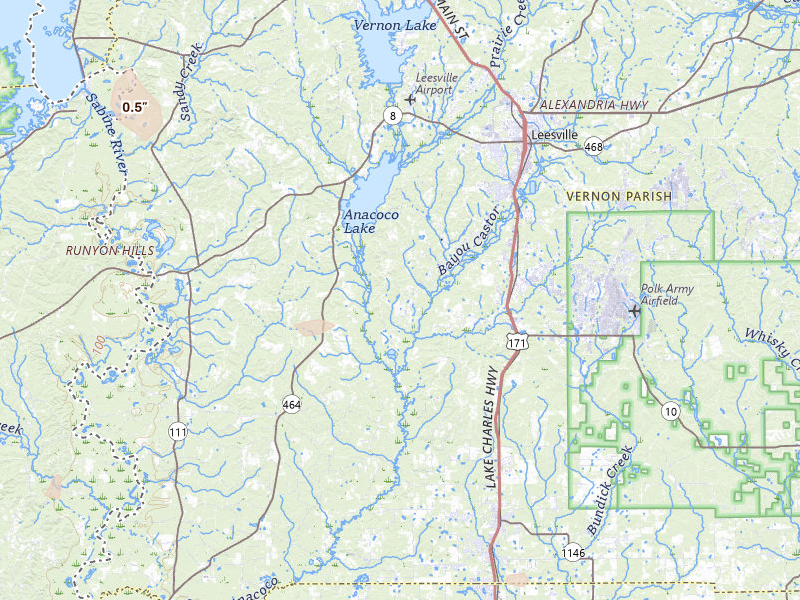 Radar-estimated hail-size map of the storm over Leesville, LA on Jul 5, 2026