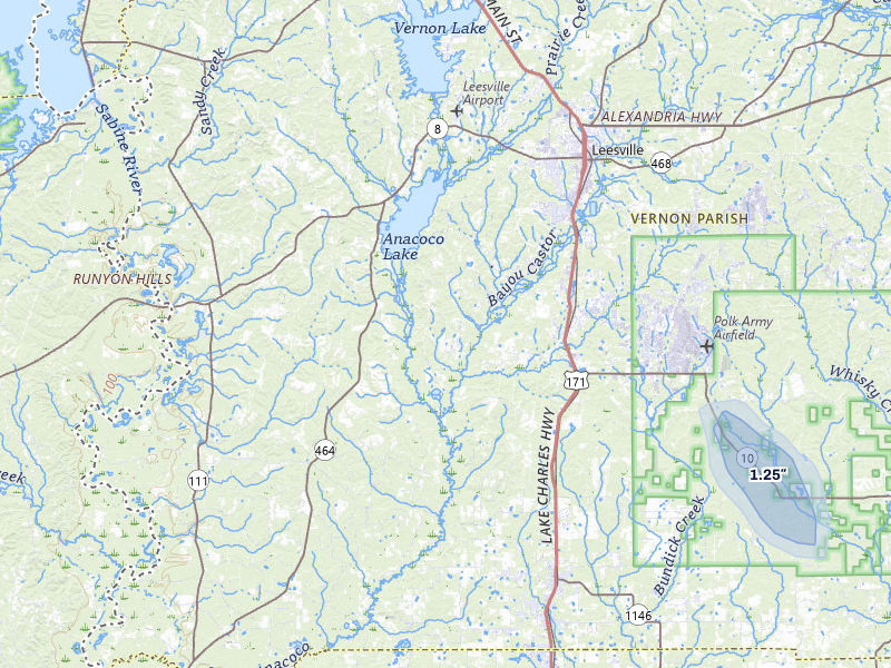 NEXRAD radar-signature map of the hail storm over Leesville, LA on Jul 12, 2026