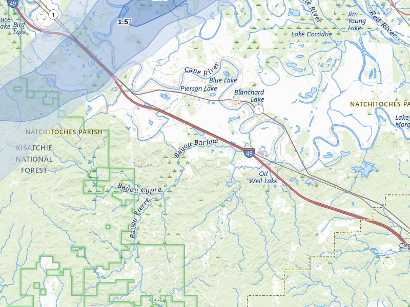 NEXRAD radar-signature map of the hail storm over Lena, LA on Mar 7, 2026