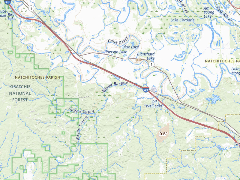 Radar-estimated hail-size map of the storm over Lena, LA on Jun 14, 2026