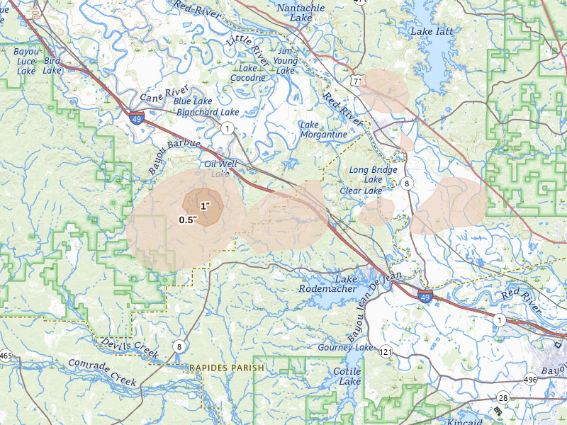 Radar-estimated hail-size map of the storm over Lena, LA