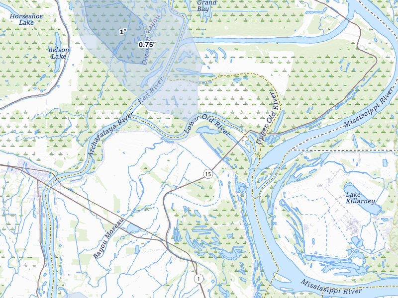 NEXRAD radar-signature map of the hail storm over Lettsworth, LA on Jul 5, 2026