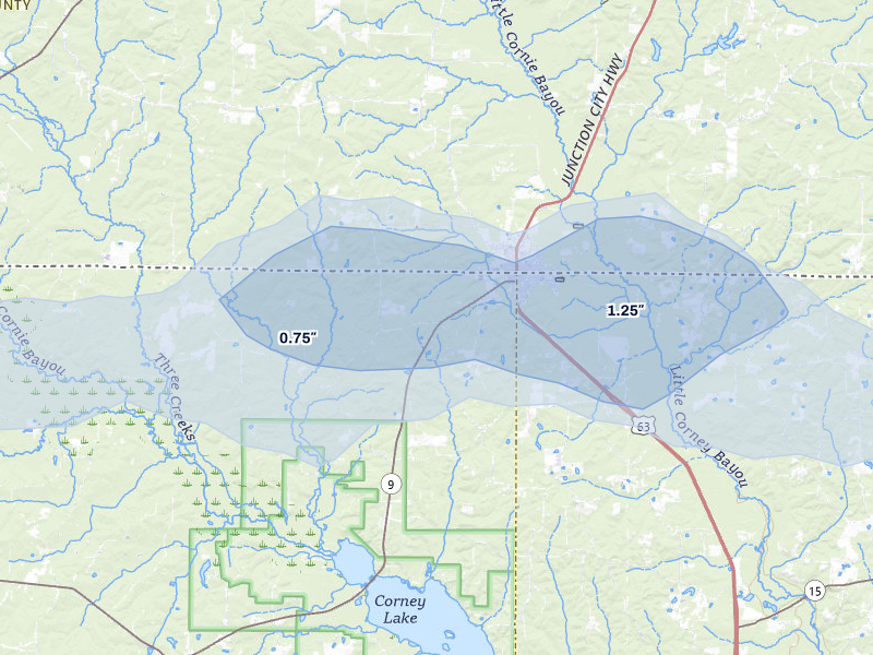NEXRAD radar-signature map of the hail over Lillie, LA