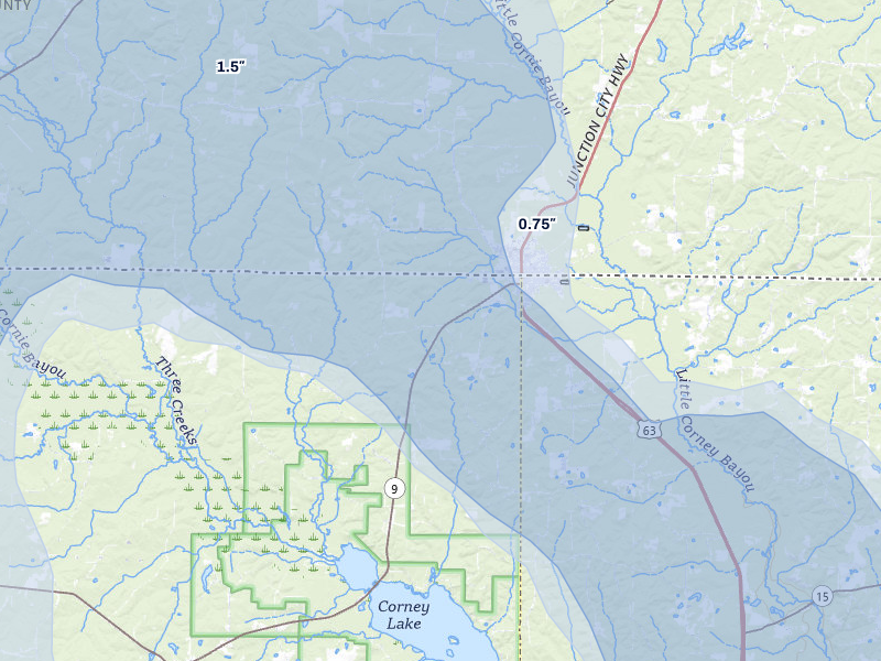 NEXRAD radar-signature map of the hail over Lillie, LA