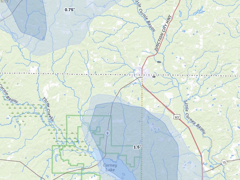 NEXRAD radar-signature map of the hail over Lillie, LA