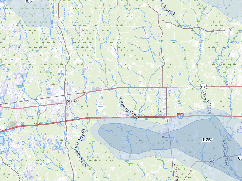 NEXRAD radar-signature map of the hail storm over Livingston, LA on Jul 5, 2026