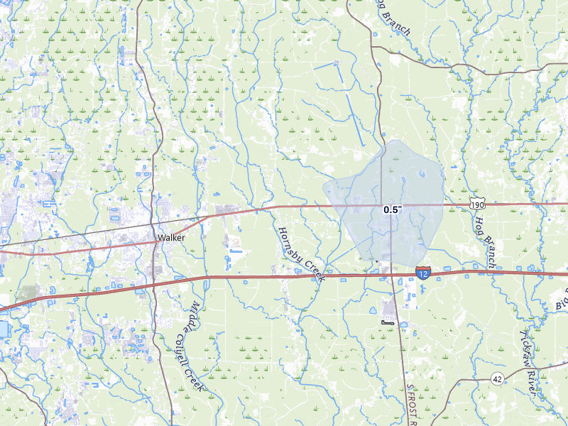NEXRAD radar-signature map of the hail storm over Livingston, LA on Jul 11, 2026