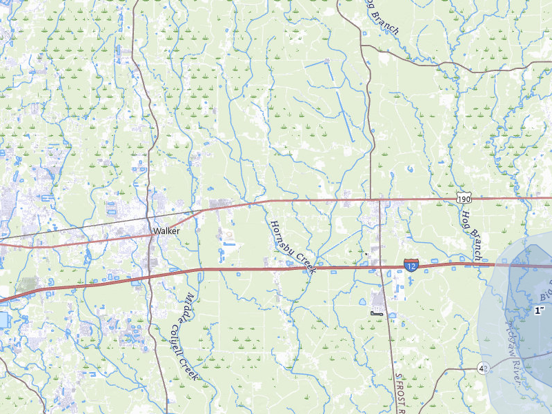 NEXRAD radar-signature map of the hail storm over Livingston, LA on Aug 23, 2026