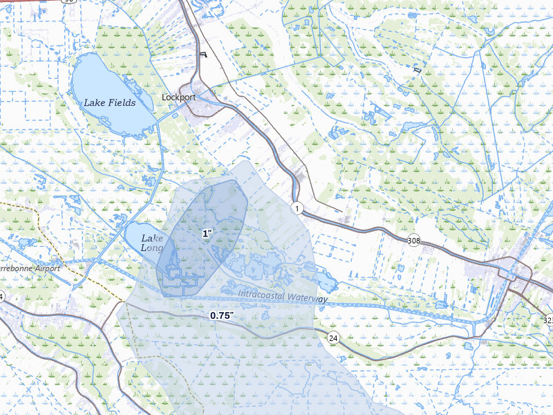 NEXRAD radar-signature map of the hail over Lockport, LA