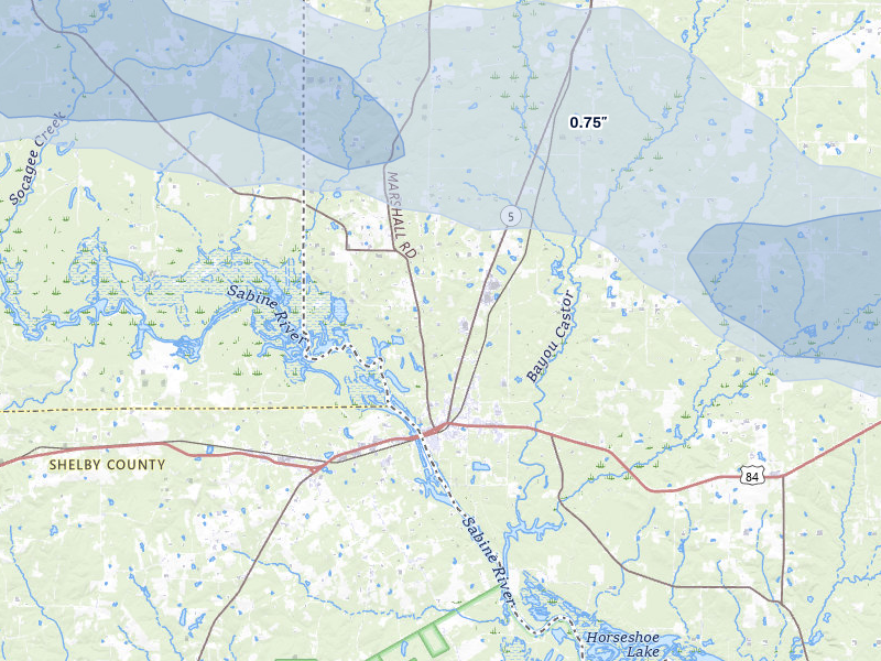 NEXRAD radar-signature map of the hail storm over Logansport, LA on Mar 15, 2026