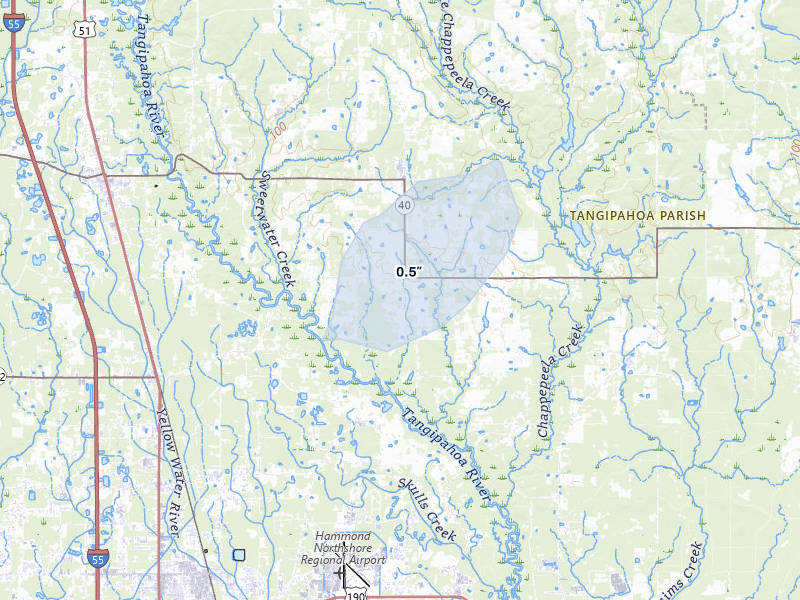 NEXRAD radar-signature map of the hail storm over Loranger, LA on Apr 2, 2026
