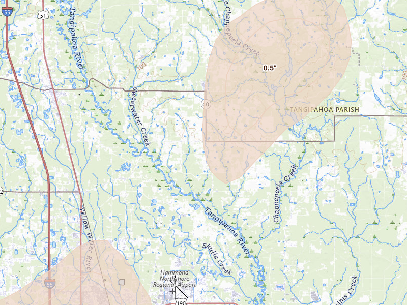Radar-estimated hail-size map of the storm over Loranger, LA