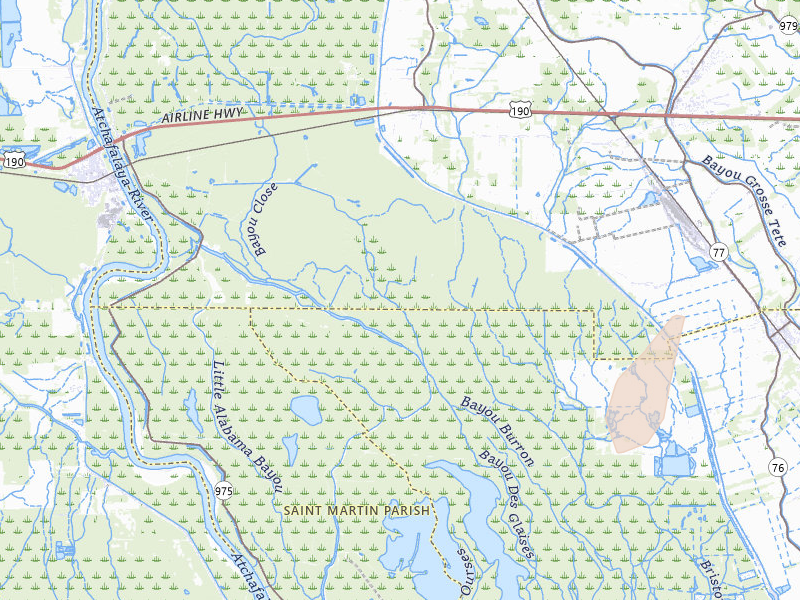 Radar-estimated hail-size map of the storm over Lottie, LA on Jul 5, 2026