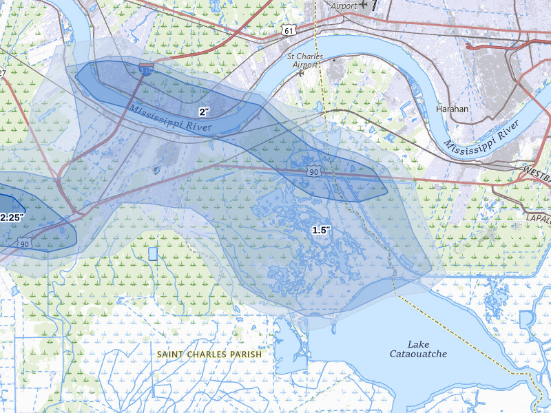 NEXRAD radar-signature map of the hail storm over Luling, LA on May 8, 2026