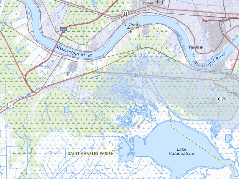 NEXRAD radar-signature map of the hail storm over Luling, LA on Jul 5, 2026