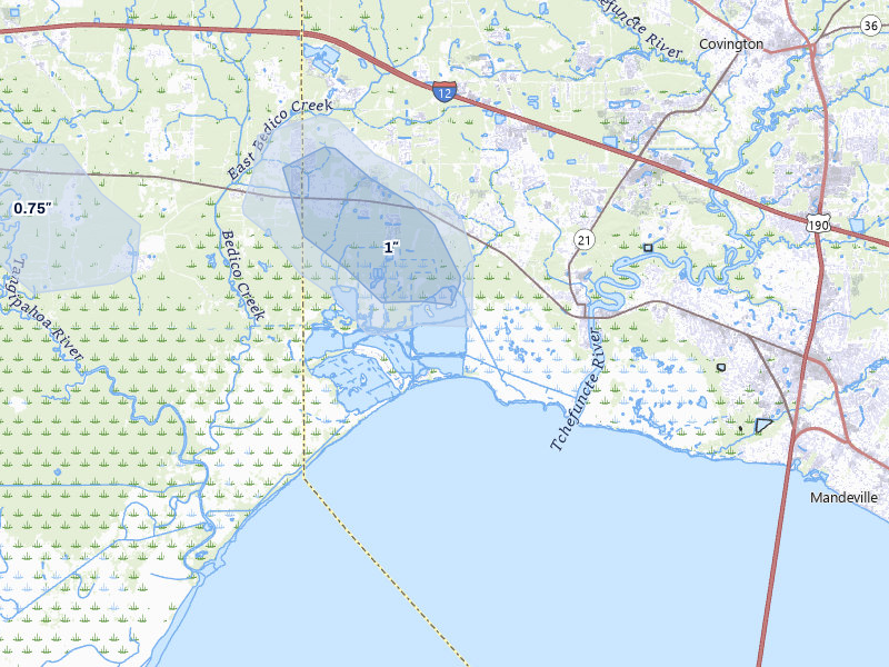 NEXRAD radar-signature map of the hail over Madisonville, LA