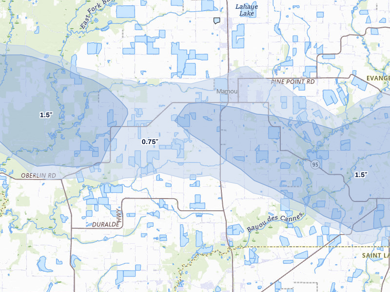 NEXRAD radar-signature map of the hail over Mamou, LA