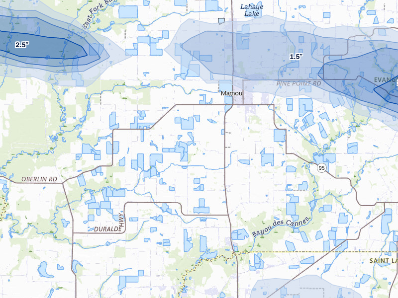 NEXRAD radar-signature map of the hail storm over Mamou, LA on May 8, 2026