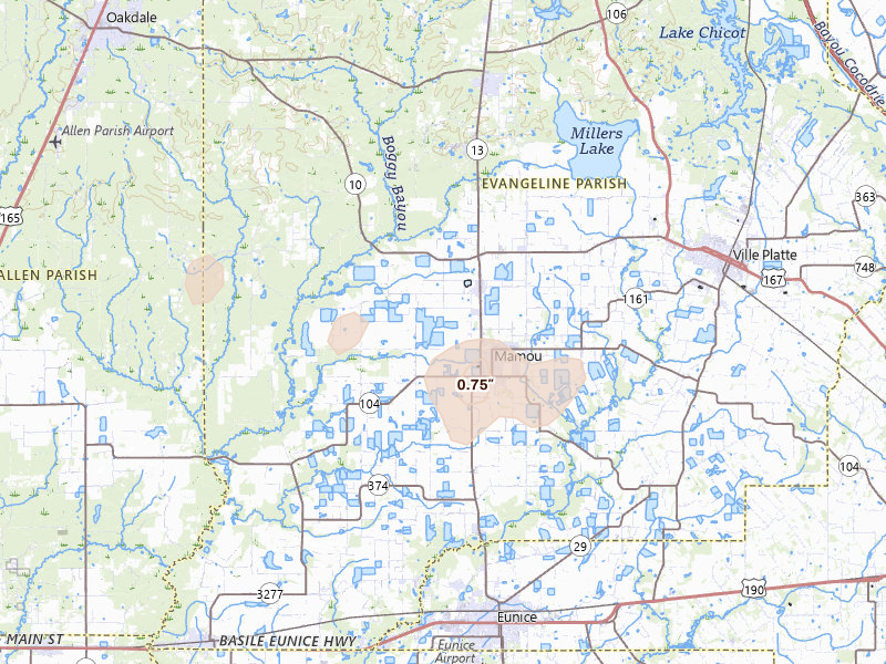 Radar-estimated hail-size map of the storm over Mamou, LA
