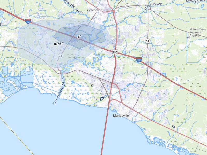 NEXRAD radar-signature map of the hail over Mandeville, LA