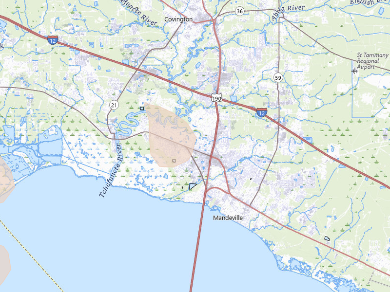 Radar-estimated hail-size map of the storm over Mandeville, LA on Aug 24, 2026