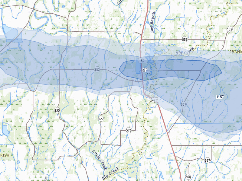 NEXRAD radar-signature map of the hail over Mangham, LA