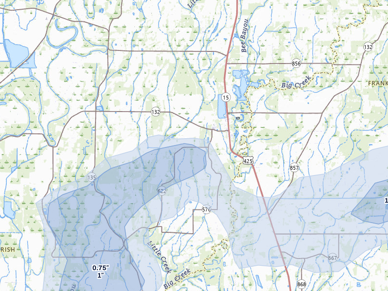 NEXRAD radar-signature map of the hail storm over Mangham, LA on May 6, 2026