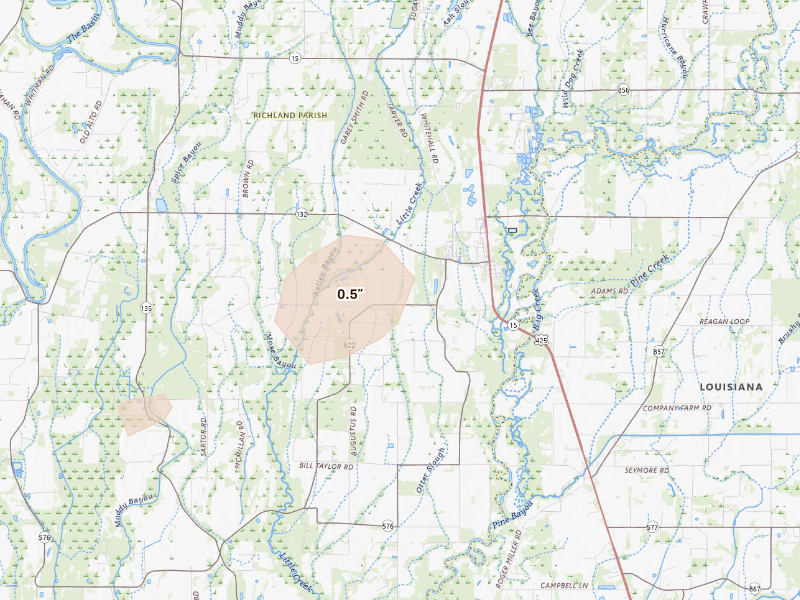 Radar-estimated hail-size map of the storm over Mangham, LA