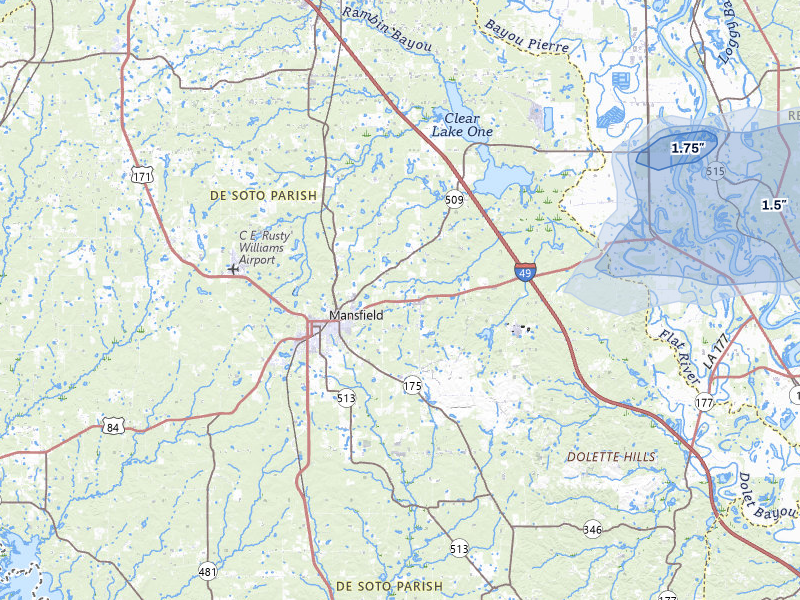 NEXRAD radar-signature map of the hail storm over Mansfield, LA on Jan 9, 2026