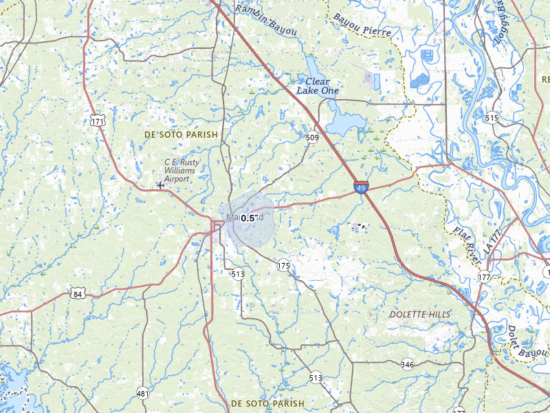 NEXRAD radar-signature map of the hail over Mansfield, LA