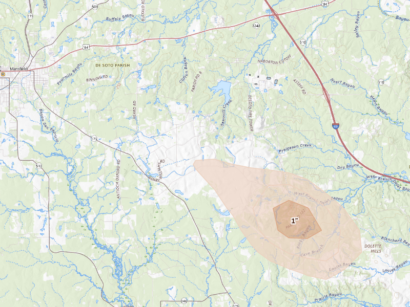 Radar-estimated hail-size map of the storm over Mansfield, LA