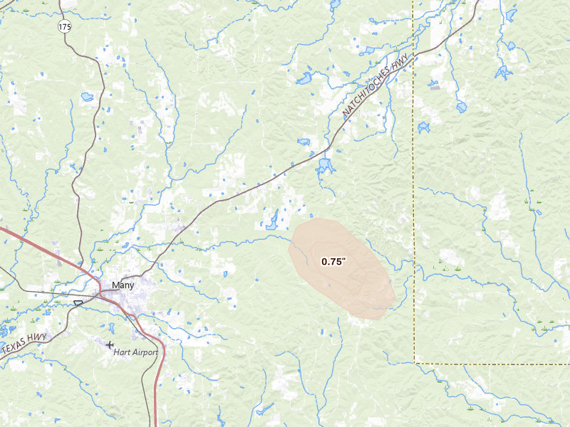 Radar-estimated hail-size map of the storm over Many, LA