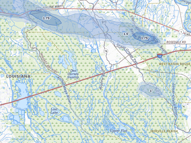 NEXRAD radar-signature map of the hail storm over Maringouin, LA on May 8, 2026