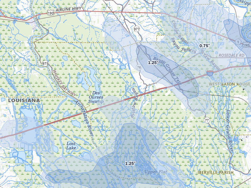 NEXRAD radar-signature map of the hail storm over Maringouin, LA on Jul 5, 2026
