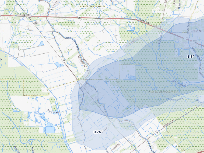 NEXRAD radar-signature map of the hail storm over Maringouin, LA on Aug 21, 2026