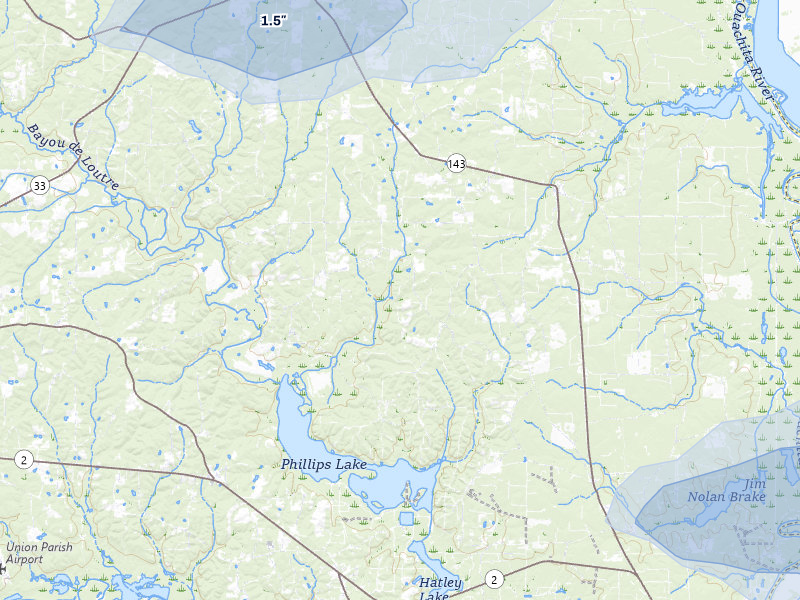NEXRAD radar-signature map of the hail over Marion, LA