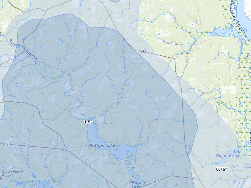 NEXRAD radar-signature map of the hail over Marion, LA