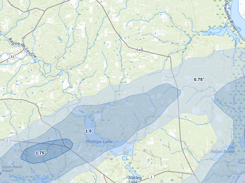 NEXRAD radar-signature map of the hail storm over Marion, LA on Apr 28, 2026
