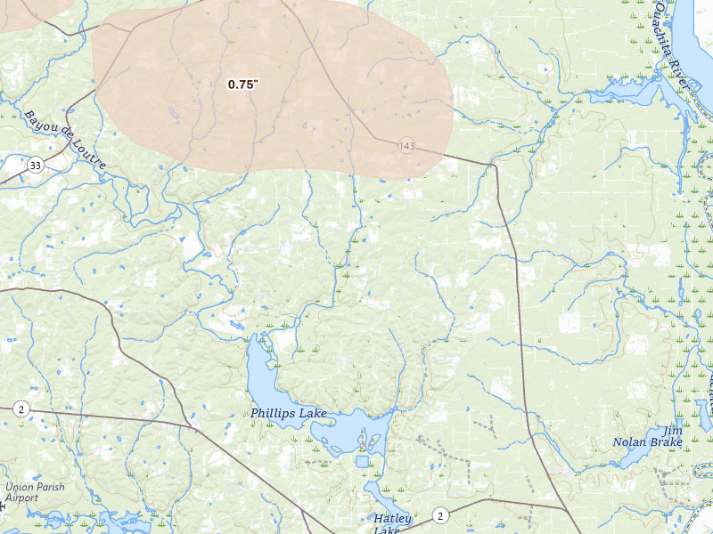 Radar-estimated hail-size map of the storm over Marion, LA on Apr 29, 2026