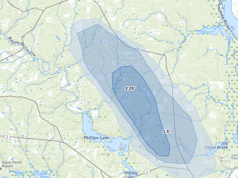 NEXRAD radar-signature map of the hail storm over Marion, LA on May 10, 2026