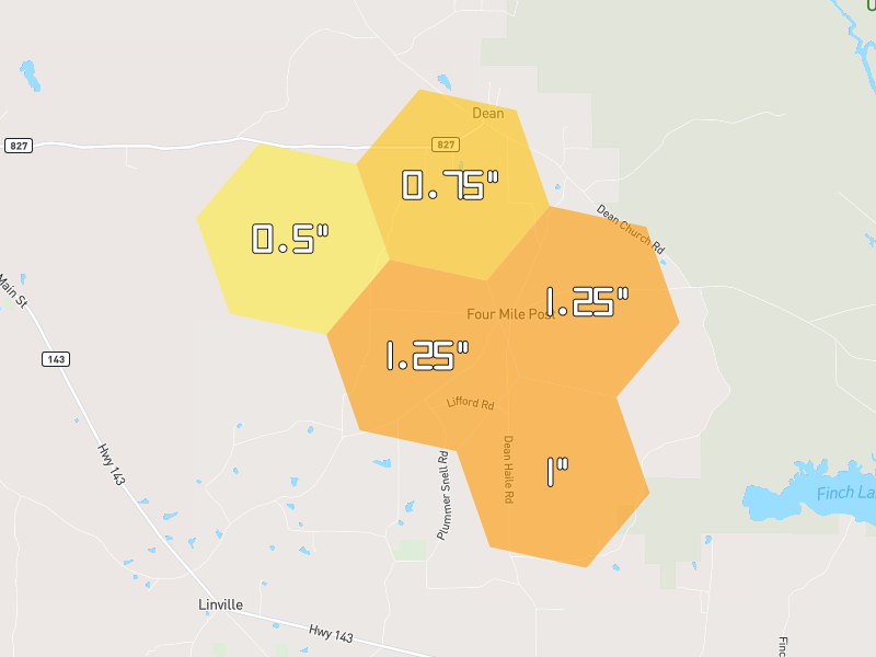 Hail map of Marion, LA on Jul 2, 2026, hail up to 1.25"