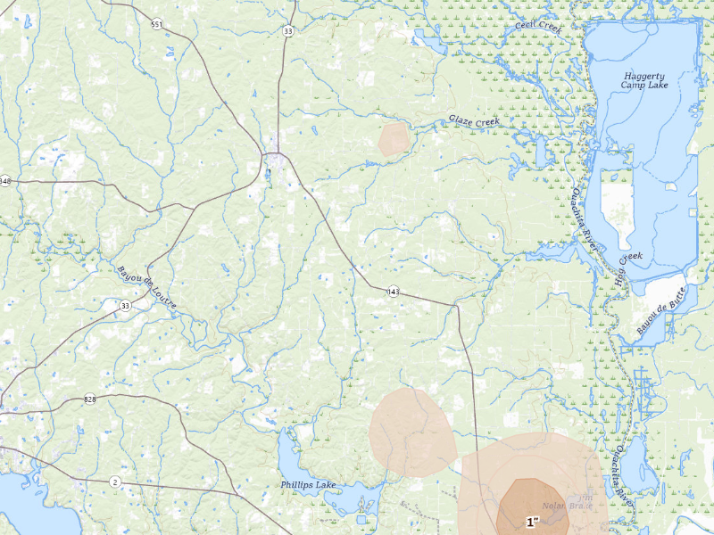 Radar-estimated hail-size map of the storm over Marion, LA