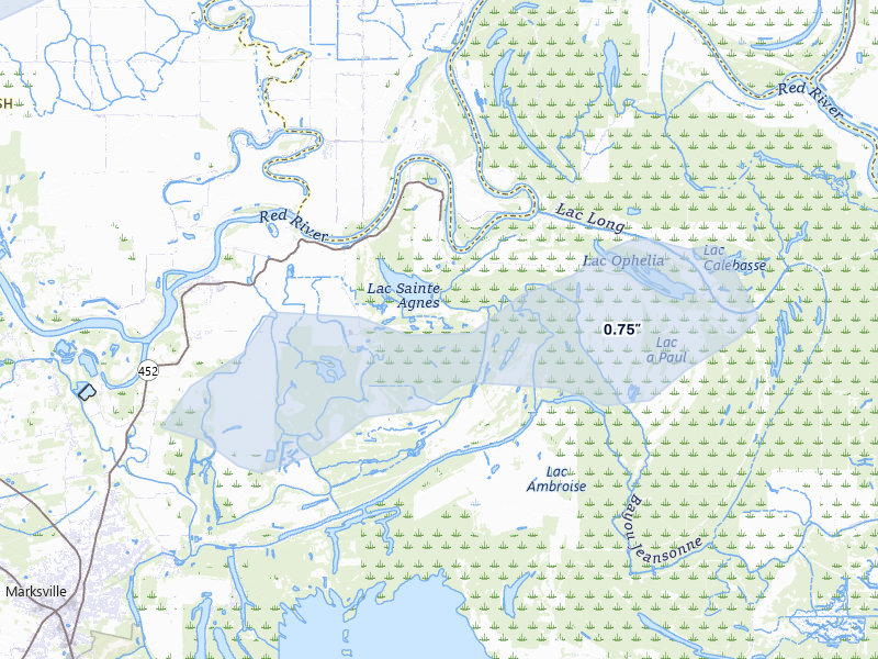 NEXRAD radar-signature map of the hail over Marksville, LA