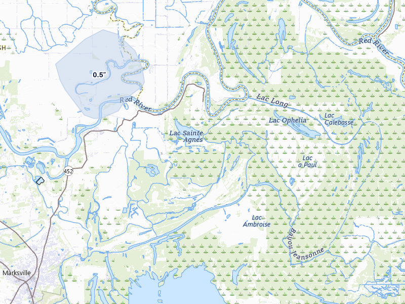 NEXRAD radar-signature map of the hail over Marksville, LA