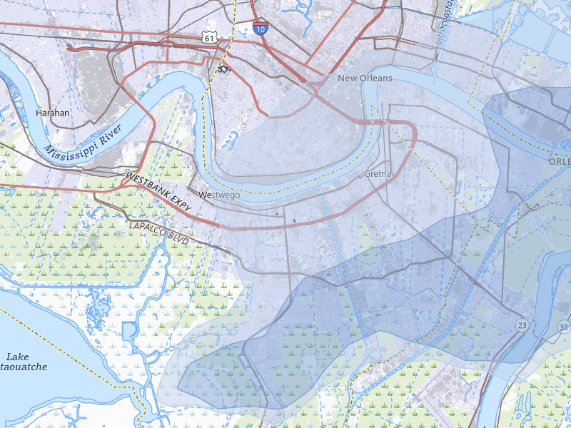 NEXRAD radar-signature map of the hail storm over Marrero, LA on Mar 15, 2026
