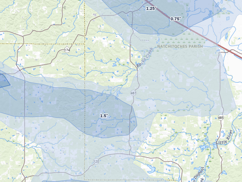 NEXRAD radar-signature map of the hail storm over Marthaville, LA on Mar 15, 2026