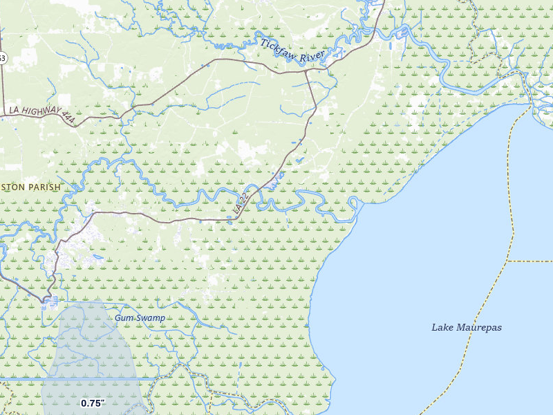 NEXRAD radar-signature map of the hail storm over Maurepas, LA on Jul 9, 2026