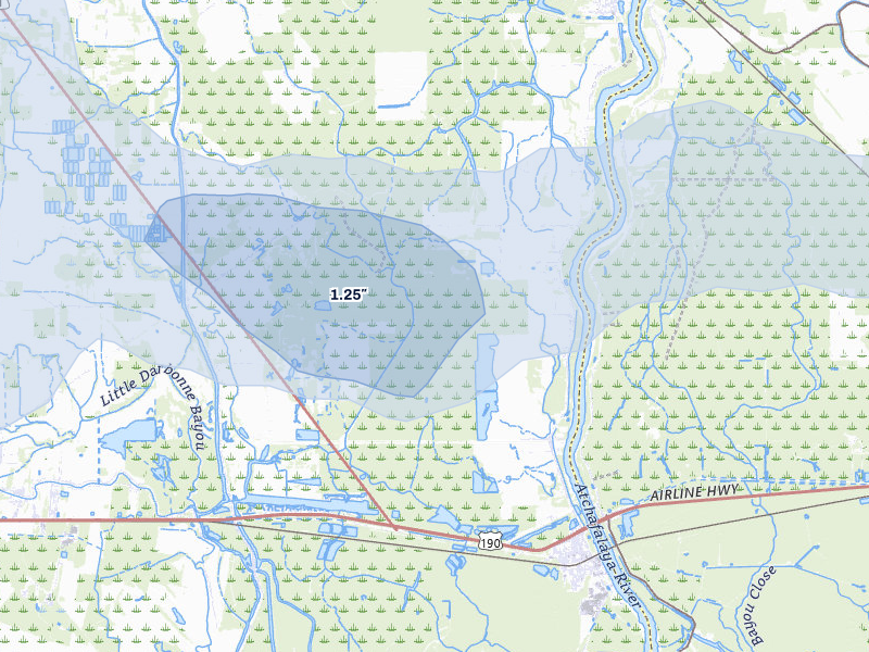 NEXRAD radar-signature map of the hail over Melville, LA