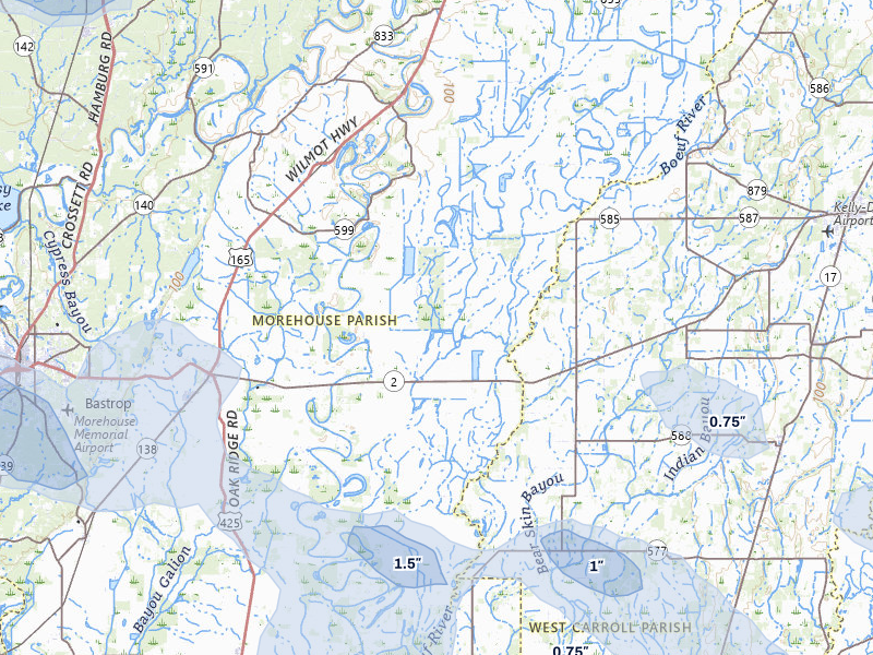 NEXRAD radar-signature map of the hail over Mer Rouge, LA