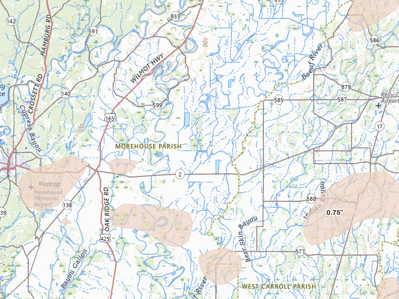 Radar-estimated hail-size map of the storm over Mer Rouge, LA on May 22, 2026